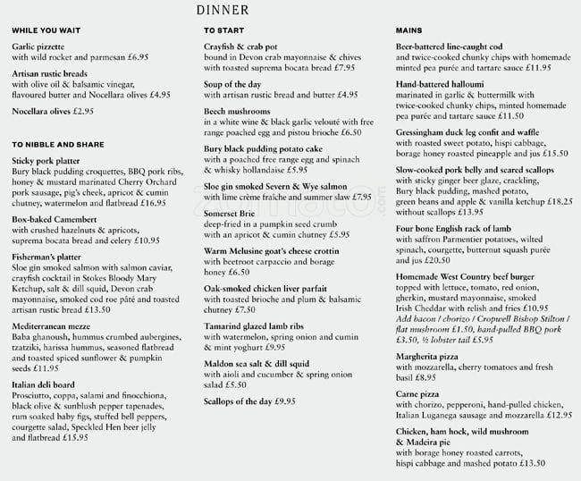 The menu, Menu restauracji The Hayes (Kent), London