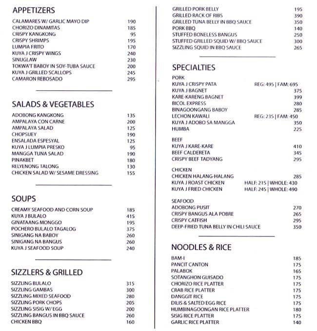 kuya j menu menu podniku kuya j baclaran pasay city zomato filipa ny kuya j menu