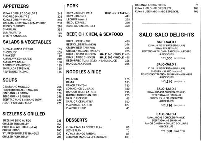 kuya j menu menu v rea tauracii kuya j ermita manila zomato filipa ny kuya j menu
