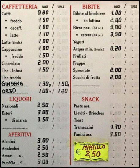 Menu di Bar Giulia 