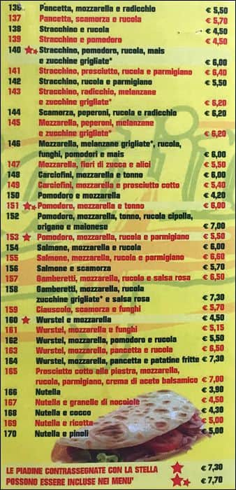 Menu di Piadina Più 