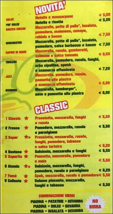 Menu di Piadina Più 
