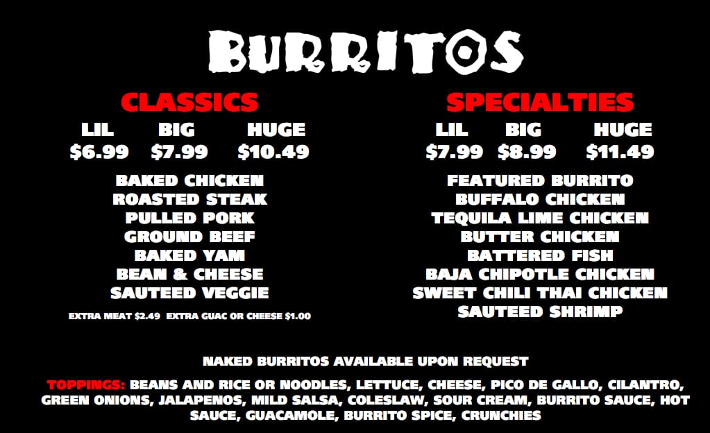 Fat Bastard Burrito Co. Menu, Menu for Fat Bastard Burrito Co