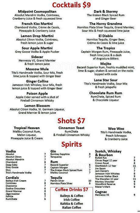 Midpoint Bar + Eatery menu