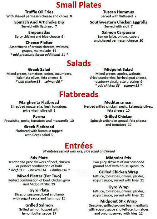 Midpoint Bar + Eatery menu