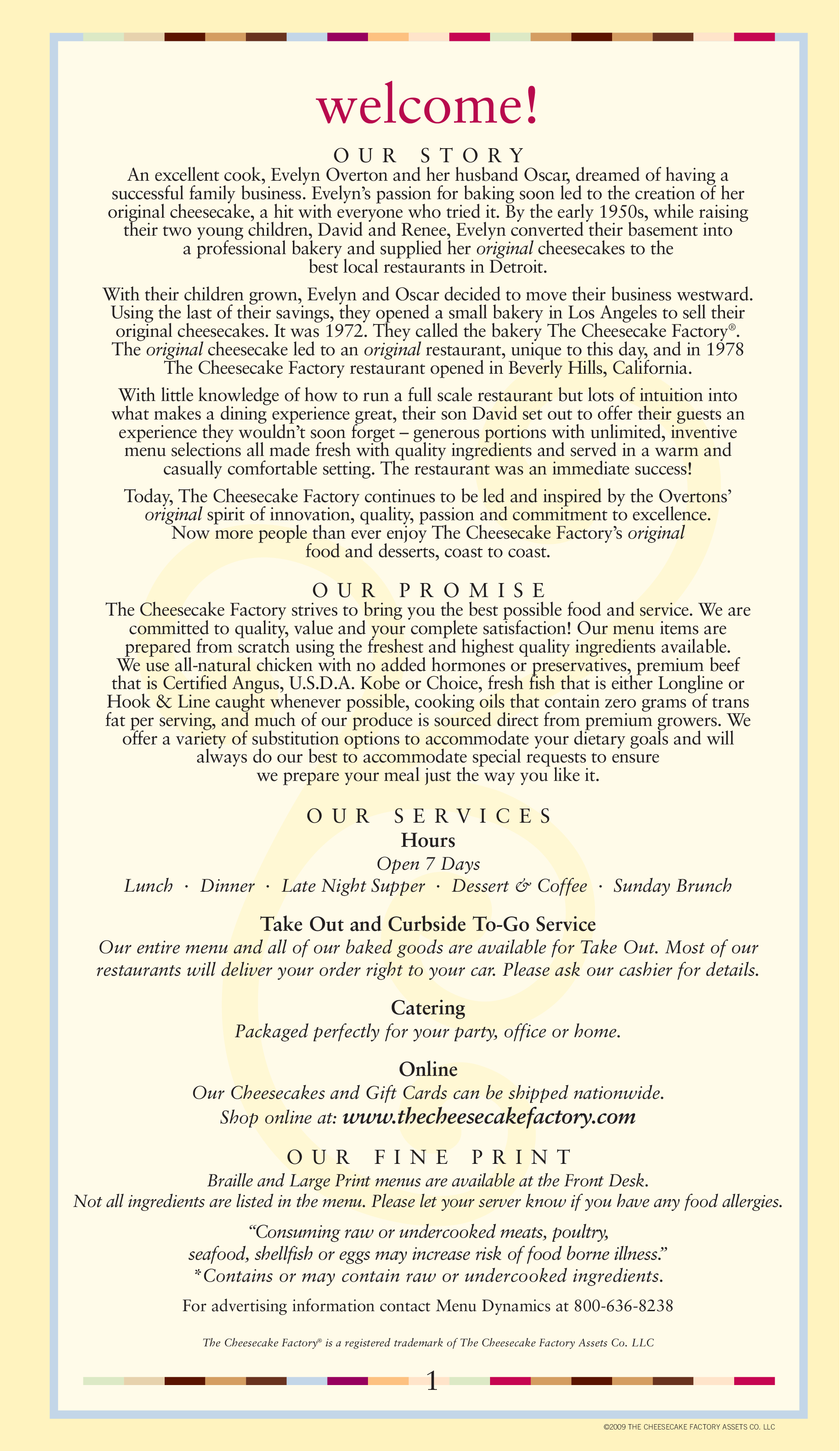 The Cheesecake Factory Menu Menu For The Cheesecake Factory Anaheim 