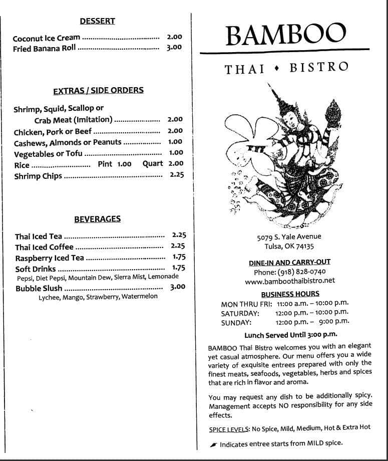 Bamboo Thai Bistro a Tulsa Foto del Menu con Prezzi Urbanspoon/Zomato