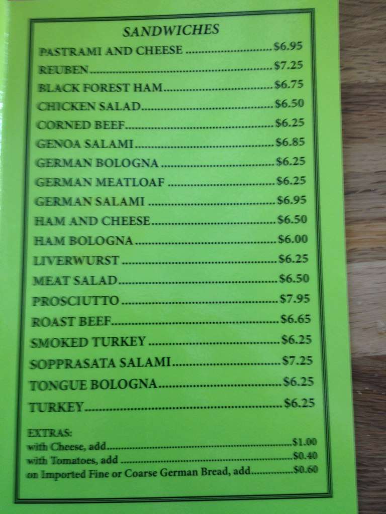 Menu at Deli Korner restaurant, Spartanburg