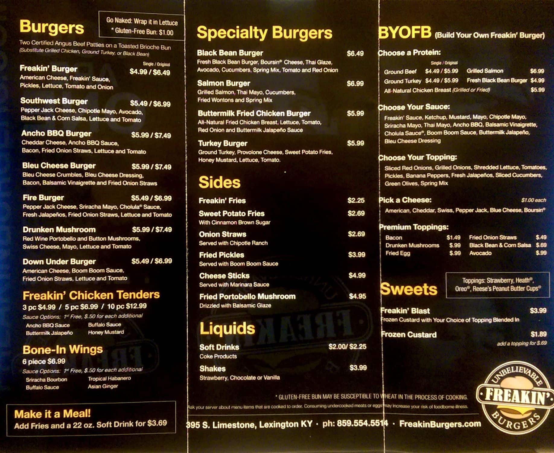 Freakin' Unbelievable Burgers Menu Urbanspoon/Zomato