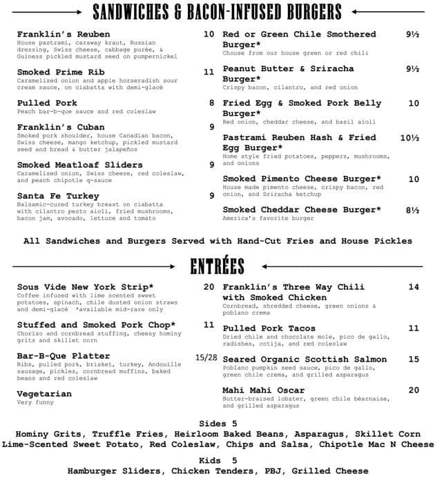 Menu at Franklins Pork & Barrel, Broken Arrow