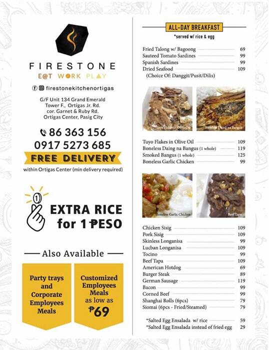 Menu at Firestone Eat.Work.Play restaurant, Pasig, Grand Emerald Tower