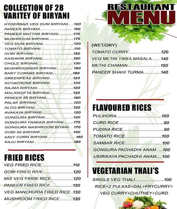 Menu at The Coriander Multicuisine Restaurant, Hyderabad