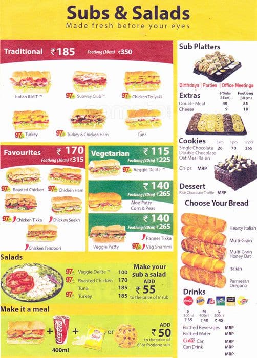 Subway Menu, Menu for Subway, Kankanady, Mangalore - Zomato