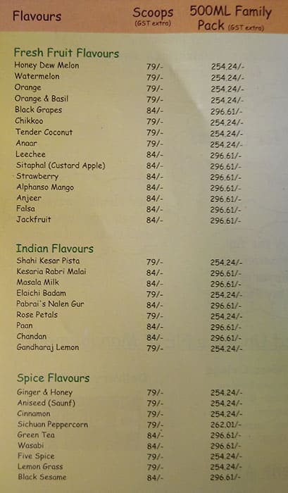 Ice Pyali Menu Menu of Pabrai's Fresh & Naturelle Icecreams, HSR, Bangalore
