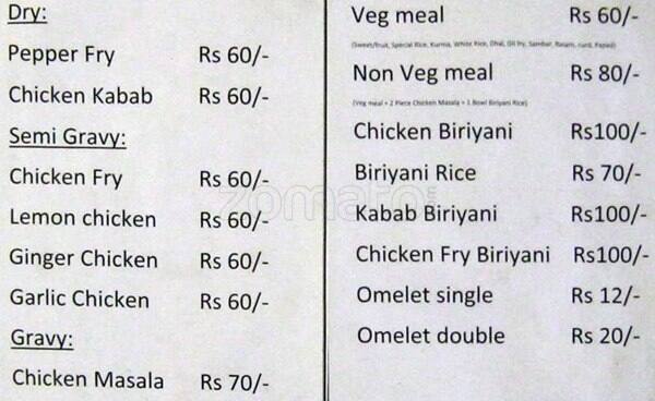 Menu at Sri Sai's Andhra Style Mess, Bengaluru, Opposite Big Bazar