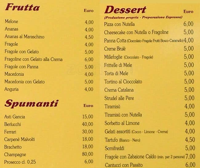 Menu di La badia 