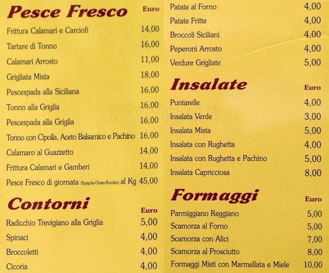 Menu di La badia 