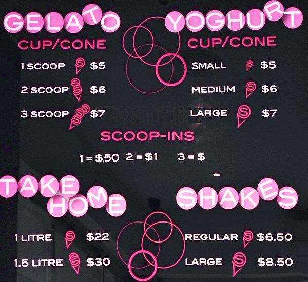 Scoops Gelato Menu, Menu for Scoops Gelato, St Kilda, Melbourne