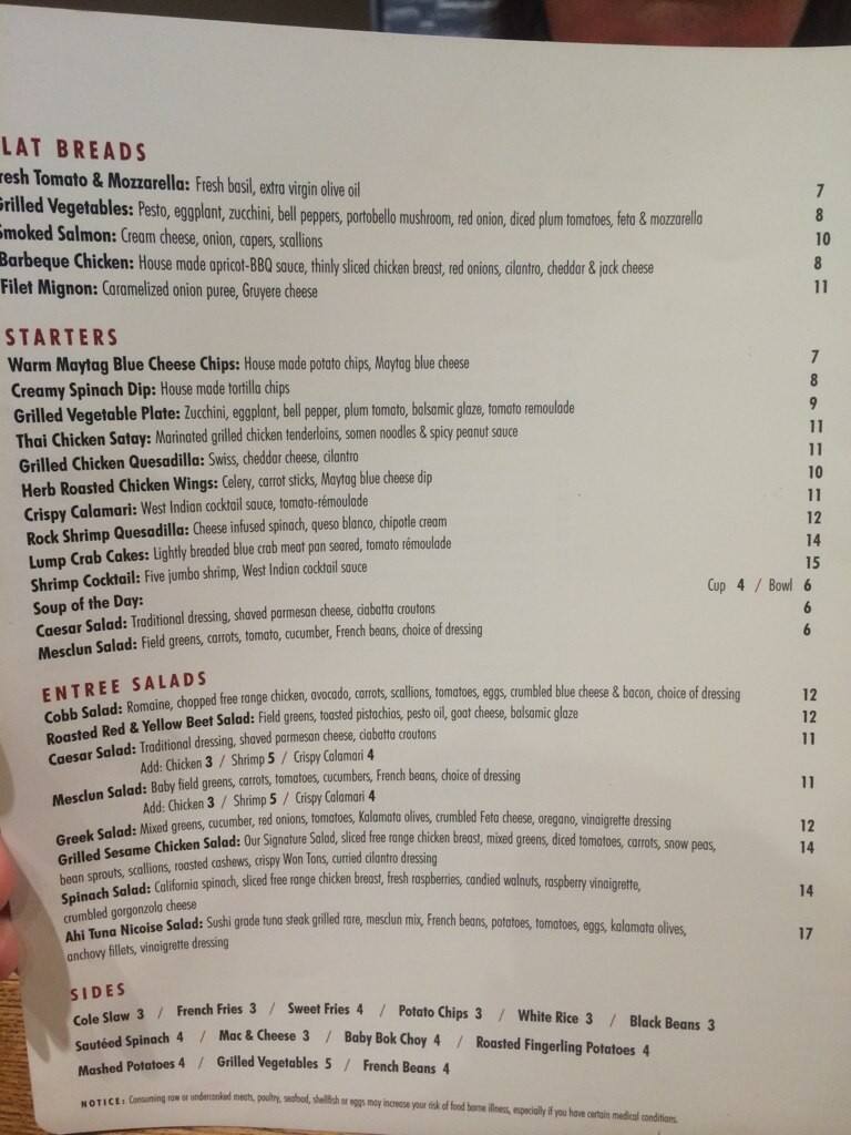 Carta de Primetime Restaurant & Bar