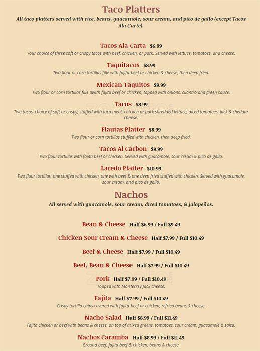 Rio Bravo Fine Cuisine menu