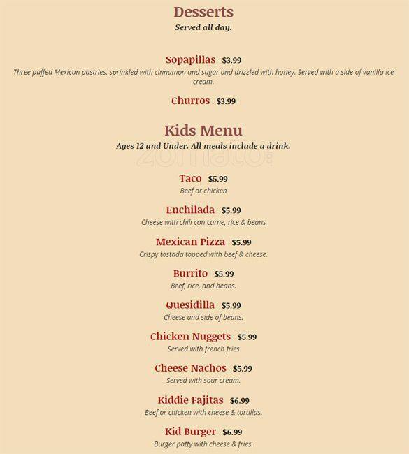 Rio Bravo Fine Cuisine menu