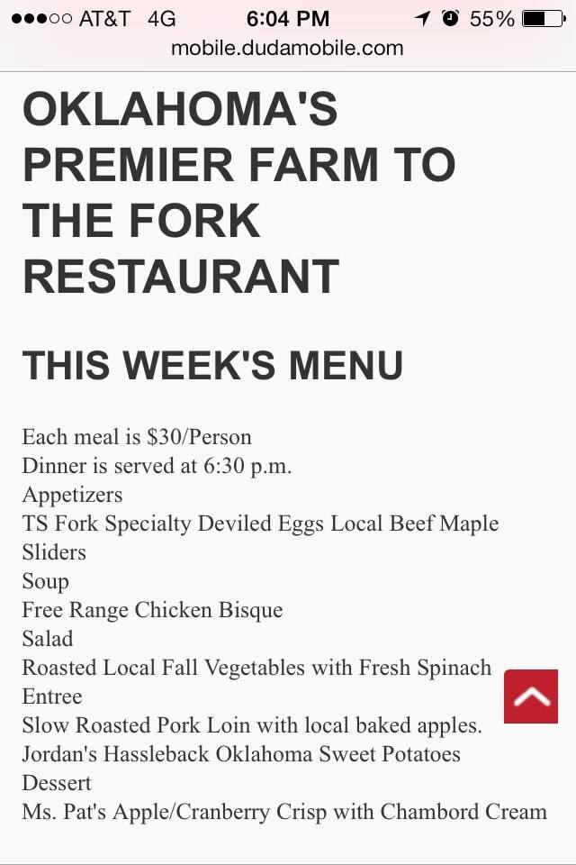 Menu at TS Fork restaurant, Tonkawa