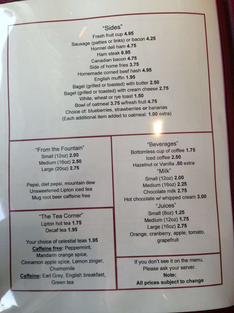 Menu at Papa Pete's Home of the Giant Pancakes restaurant, Bennington