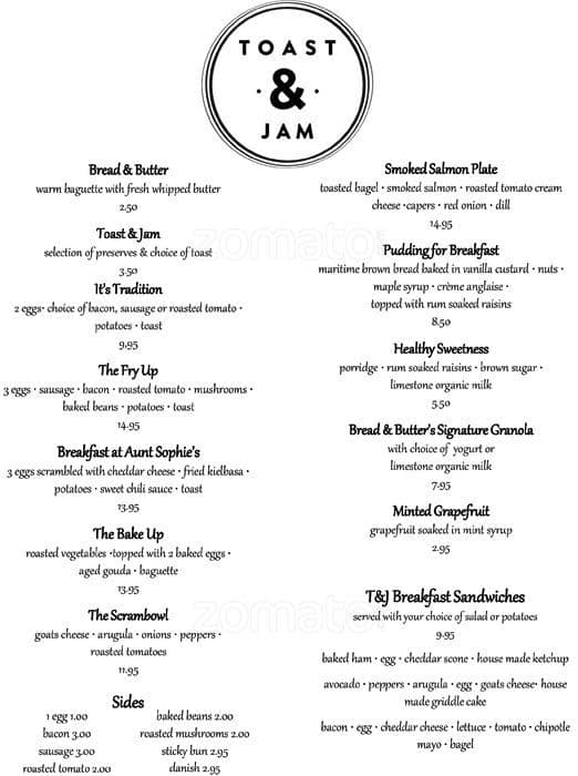 Toast And Jam Menu Menu for Toast And Jam Kingston Kingston