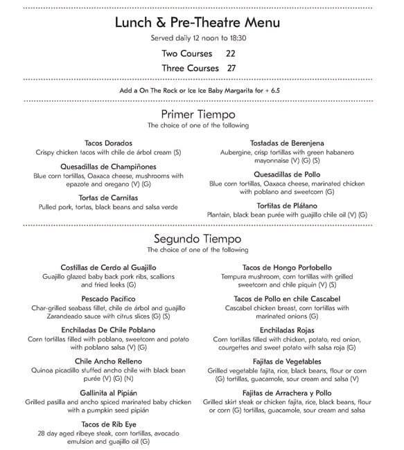 Menu at Cantina Laredo restaurant, London