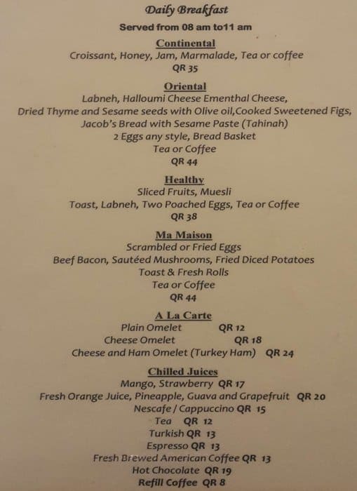 la maison hotel doha restaurant menu