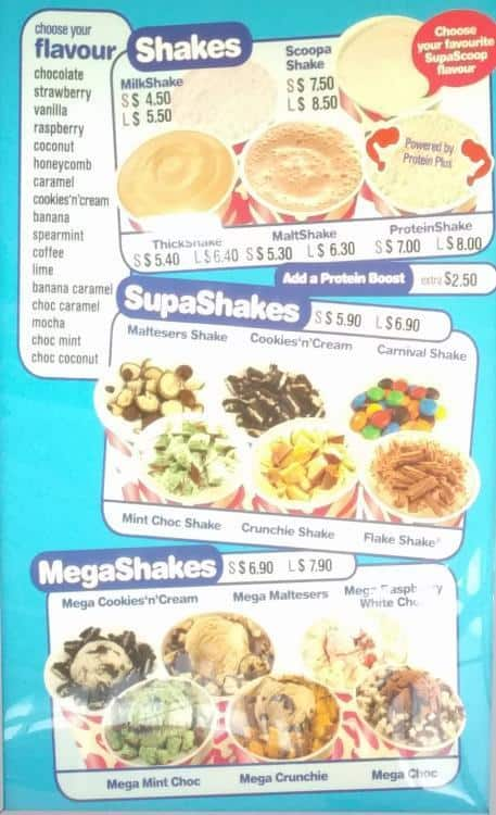 Menu at Wendy's Supa Sundaes desserts, Auckland, Westfield Albany