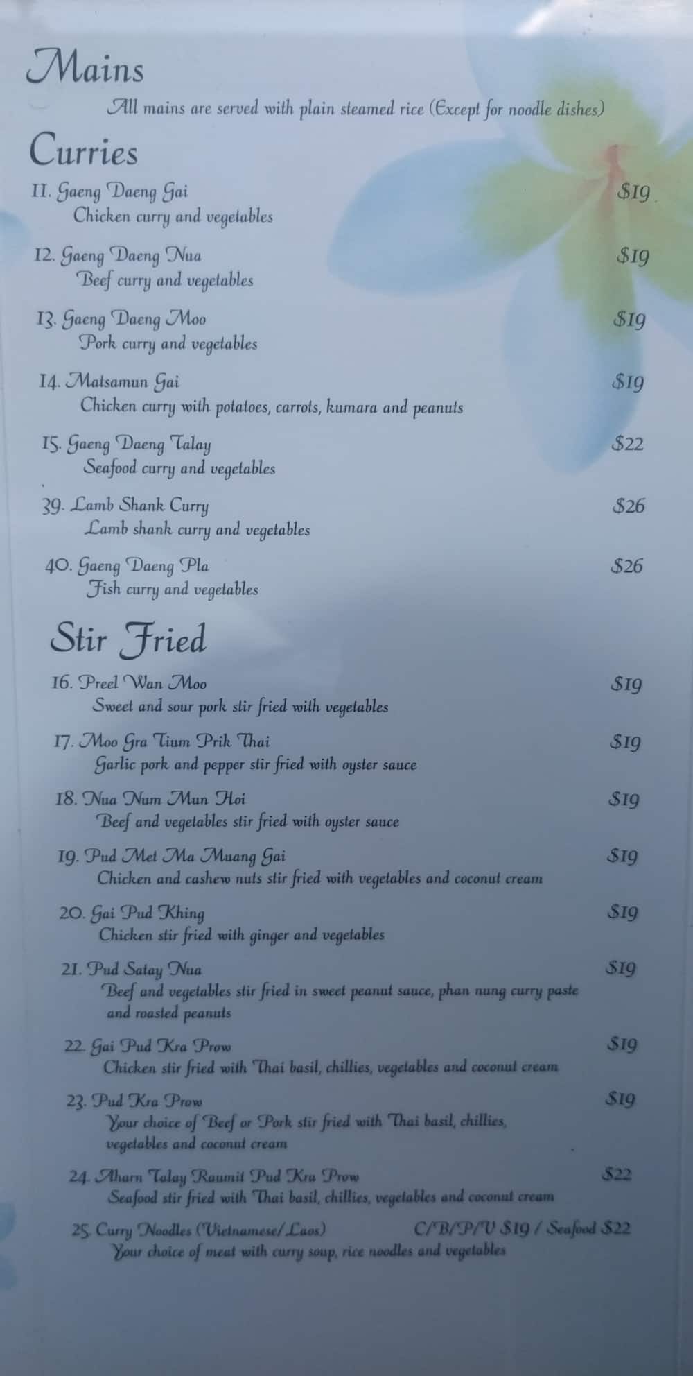 Menu at K Sing restaurant, Lower Hutt