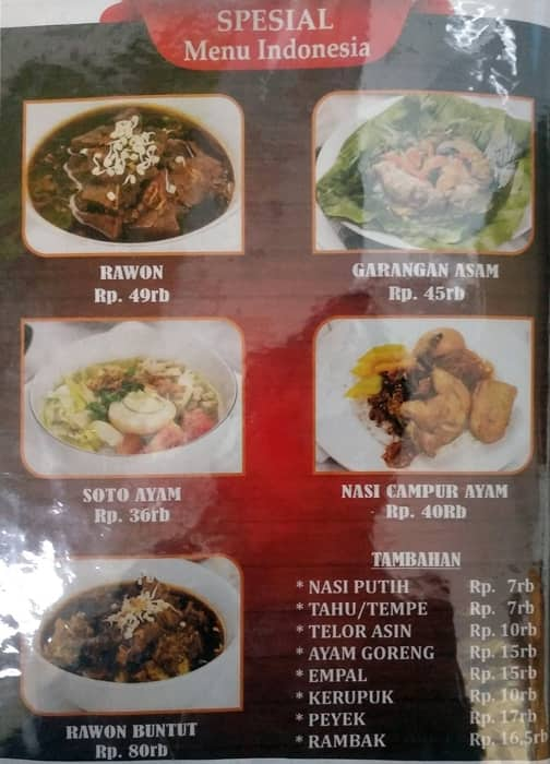 Menu at Bugis Kopitiam cafe, Jakarta, Stasiun Jl. Medan Merdeka Tim. No.1