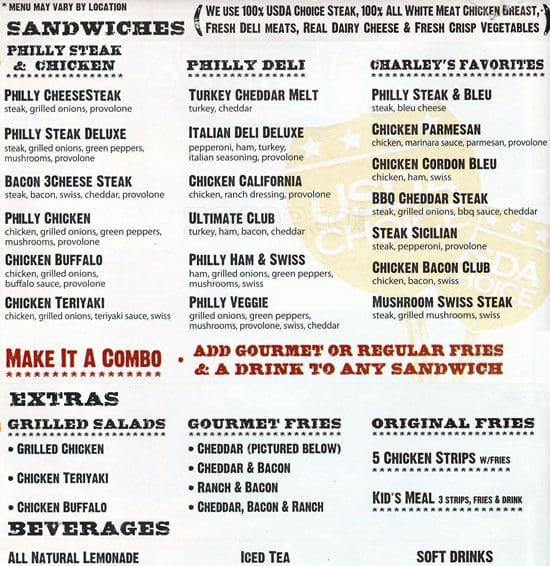 Charley's Grilled Subs Menu Urbanspoon/Zomato