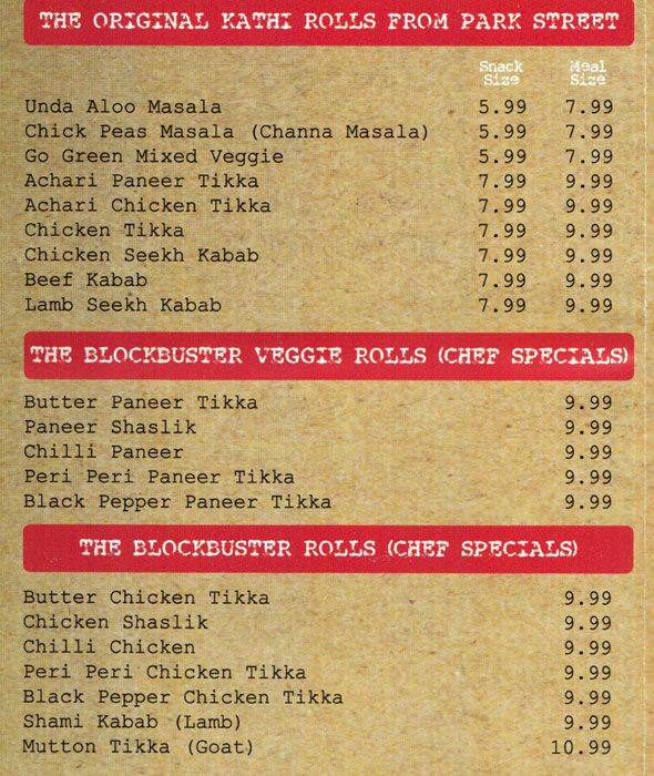 The Kathi Roll Express Menu, Menu for The Kathi Roll Express, Downtown ...