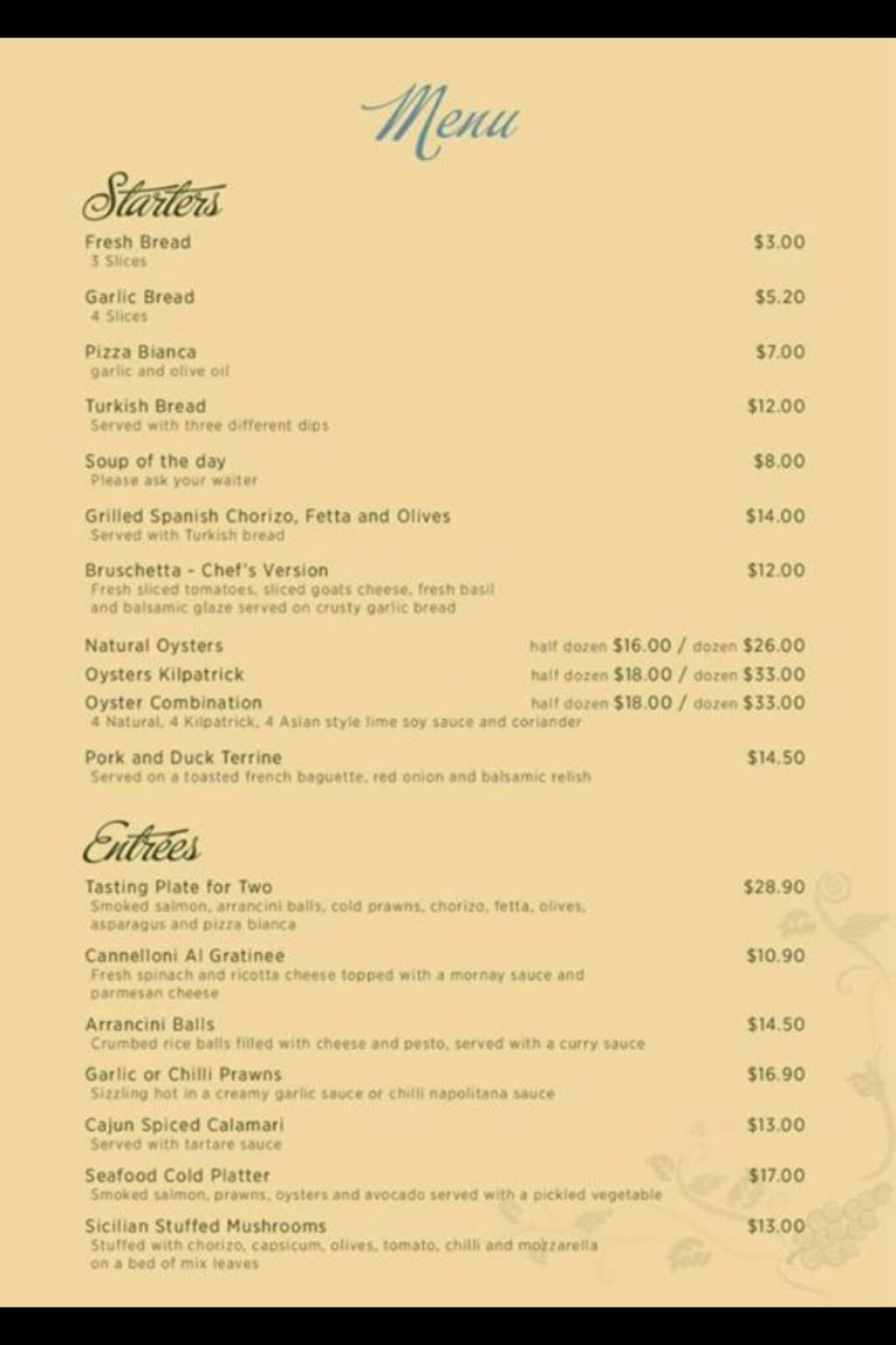 Menu at Oscars Restaurant, Ellenbrook, The Promenade Shop 2b