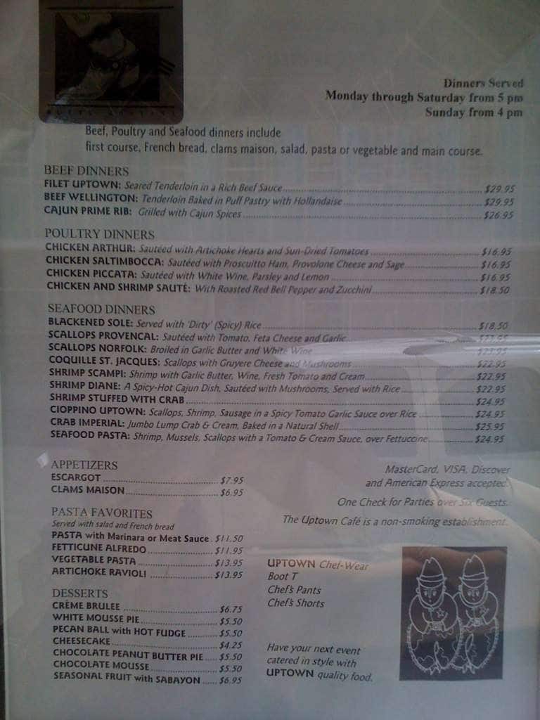 Menu at Uptown Cafe, Butte