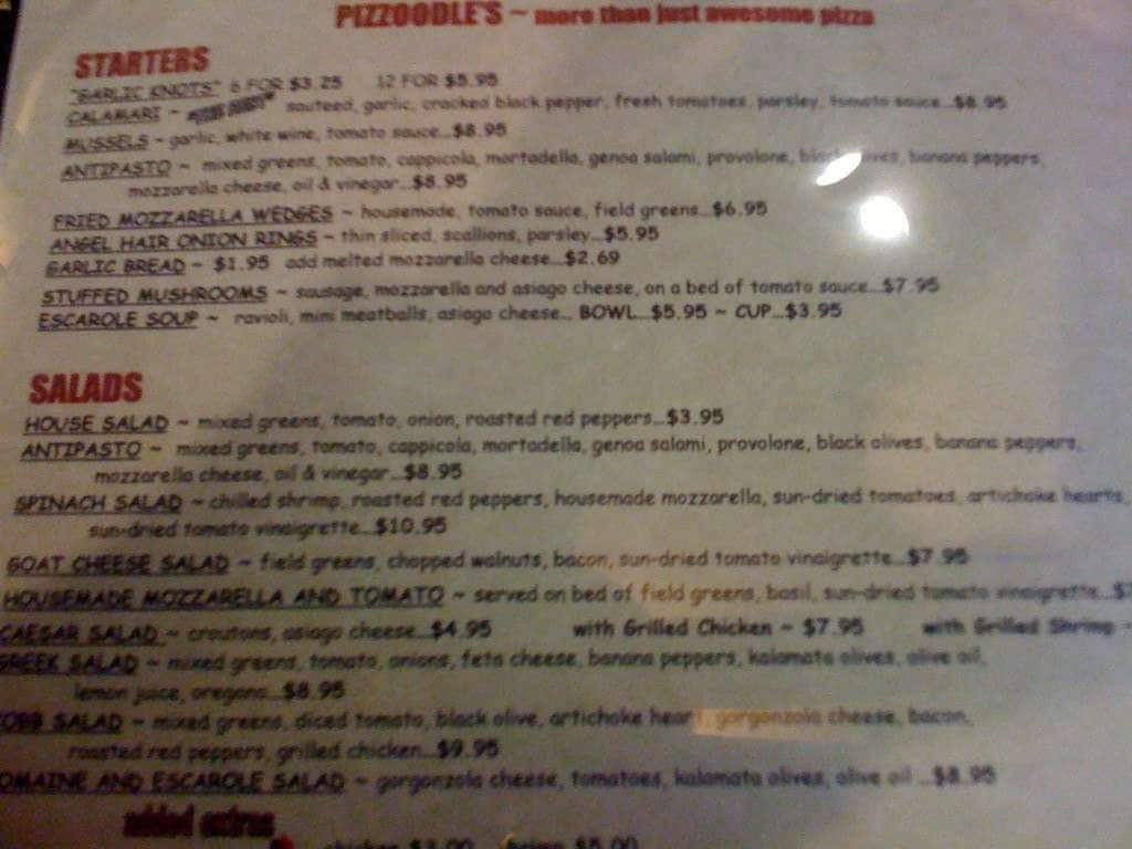 Menu at Pizzoodles pizzeria, Vero Beach