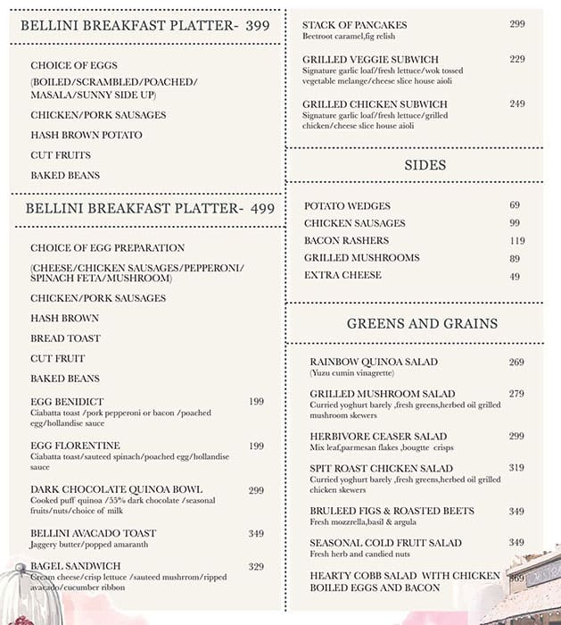 Menu of Cafe Bellini, Gaur City 1, Greater Noida