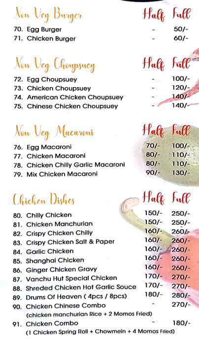 Menu of Vanchu Hut, Pratap Vihar, Ghaziabad