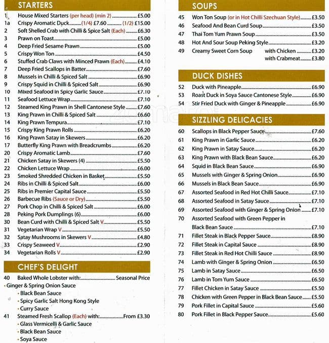 Menu at Eastern Queen restaurant, London