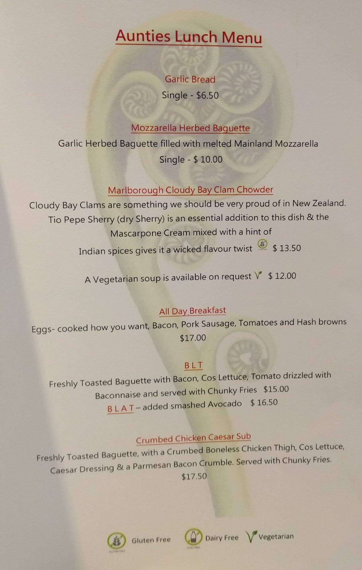 Garden View Restaurant Bar Menu