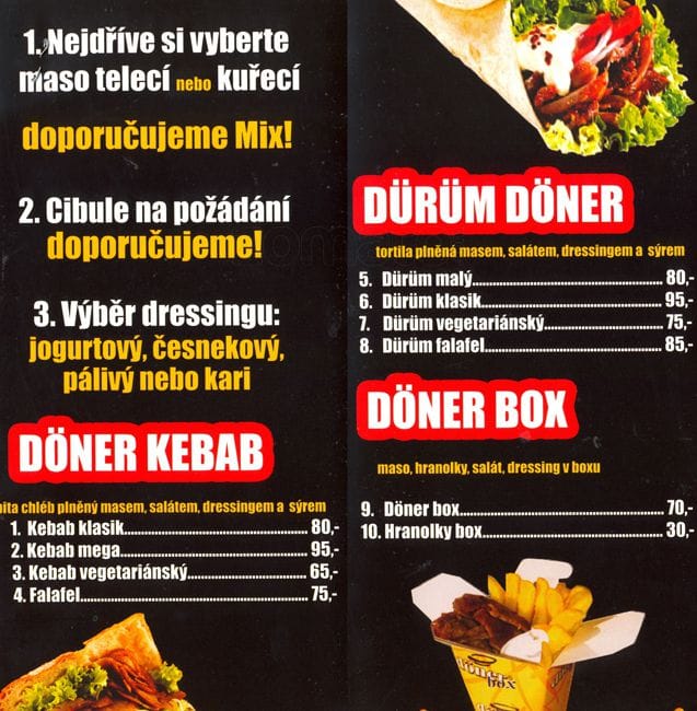 Menu at Istanbul Kebab, Prague, Vosátková 285/1