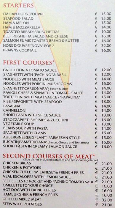 Nova Caffe Speisekarte