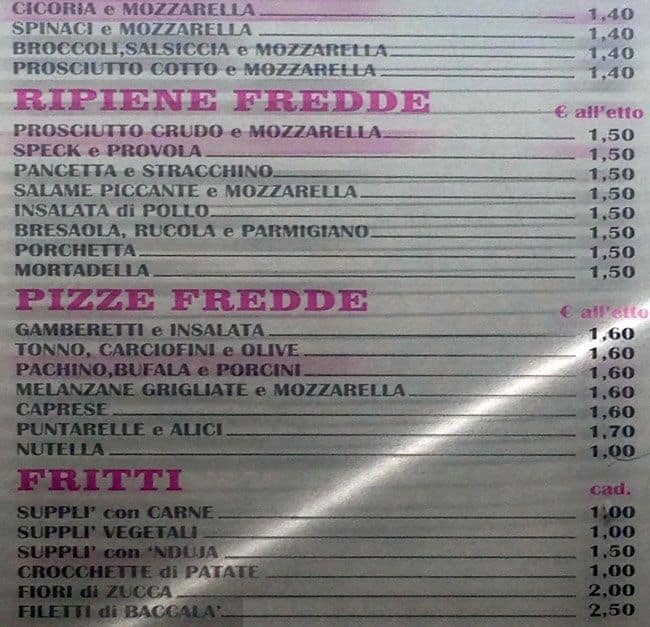 Menu di Sinfrasò Bistrò Roma 