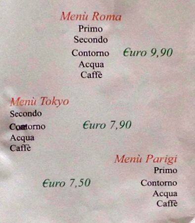 Menu di Sinfrasò Bistrò Roma 