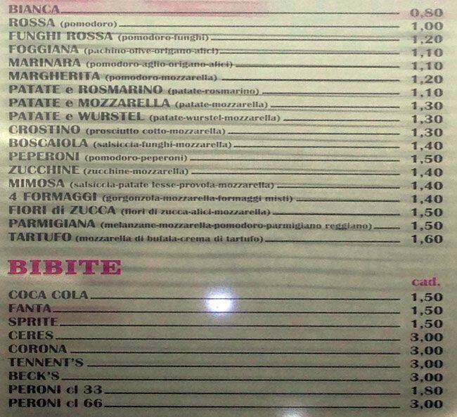 Menu di Sinfrasò Bistrò Roma 