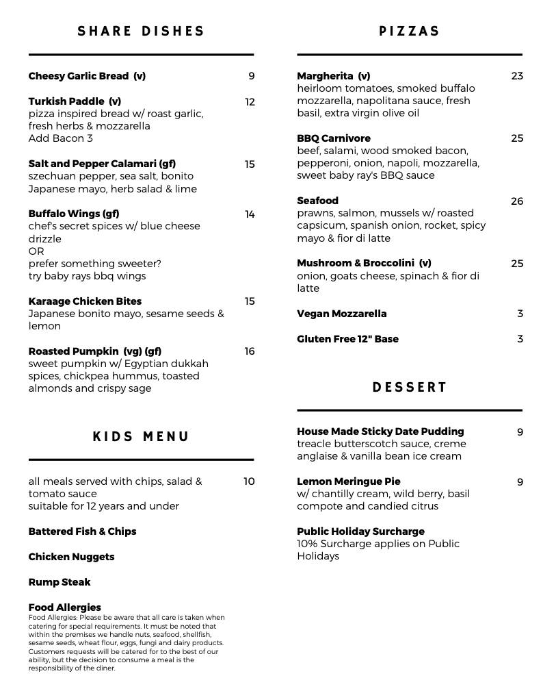 Menu at Oxford 152 pub & bar, Bulimba, 152 Oxford St