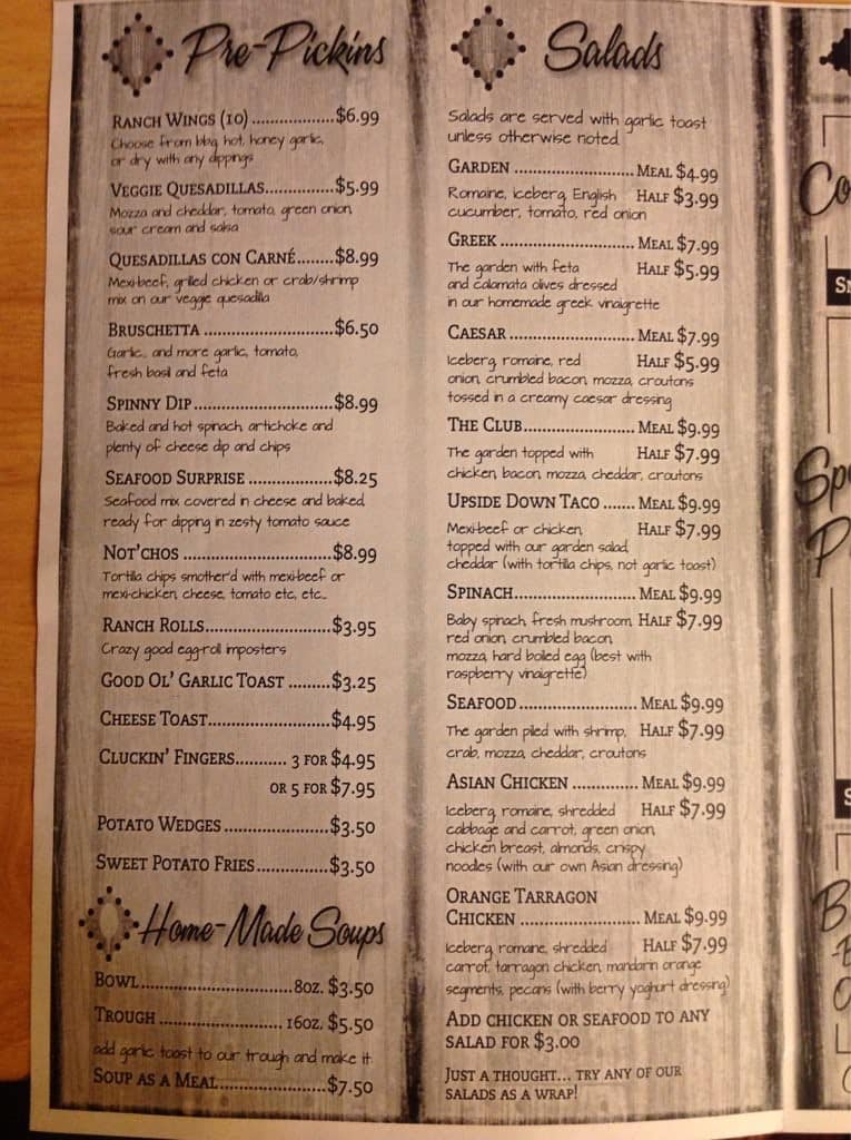 Menu at Back At The Ranch restaurant, Oakbank