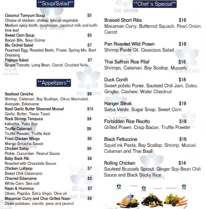 Blu Orchid Menu, Menu for Blu Orchid, Sunnyside, New York City